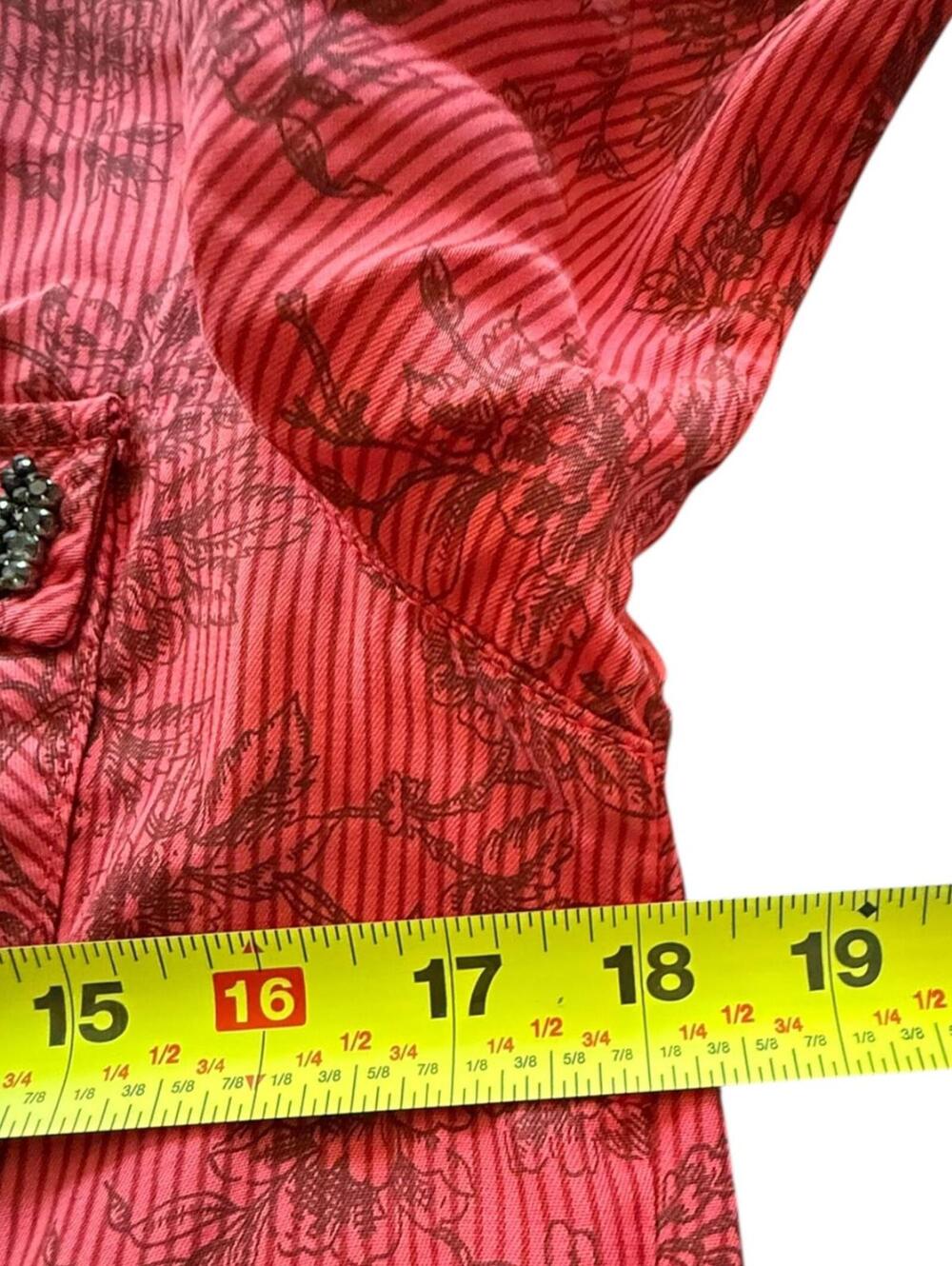 Dshe  Red Floral Stripe Snap Button Shirt Dress Rhinestone Embellished S - Picture 5 of 6